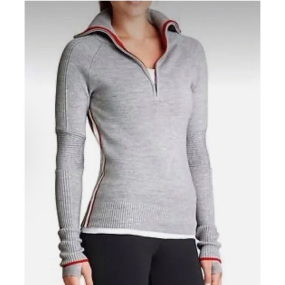 Athleta Skiline Wool Blend Mock Neck Ribbed Sweater Size Medium Gray Casual